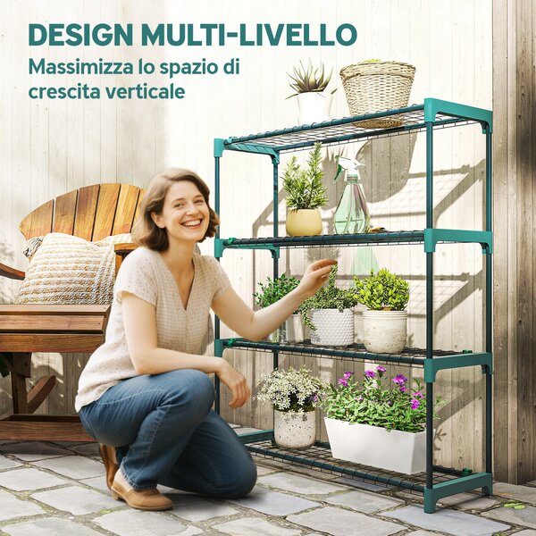 Outsunny Set di 2 Scaffali per Piante a 4 Livelli in Acciaio con Ganci, 90x28x104 cm, Verde | Aosom Italy