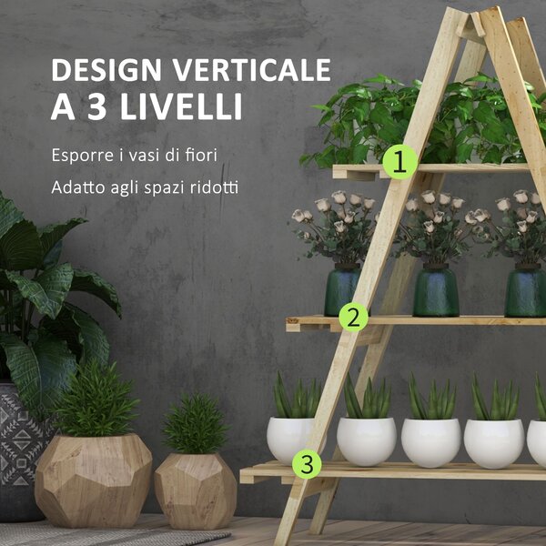 Outsunny Portapiante Verticale 3 Livelli a Doghe in Abete, 100x36x112 cm, Color Legno | Aosom Italy