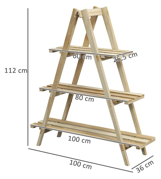 Outsunny Portapiante Verticale 3 Livelli a Doghe in Abete, 100x36x112 cm, Color Legno | Aosom Italy