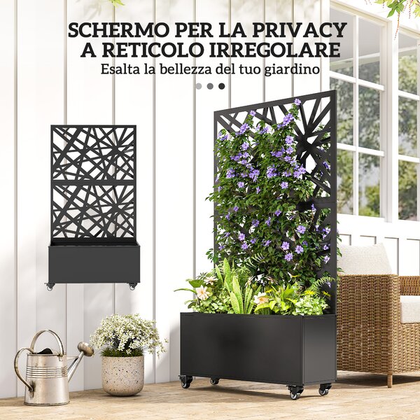 Outsunny Fioriera con Grigliato per Rampicanti a Rotelle Fori di Drenaggio, in Metallo, 90x30x160 cm, Nero | Aosom Italy