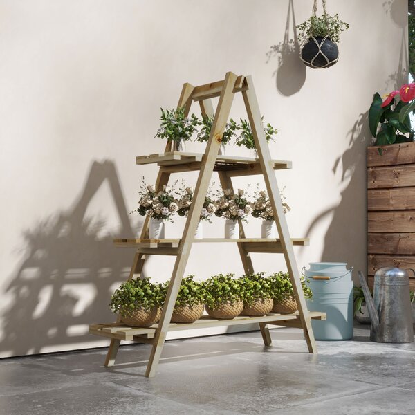 Outsunny Portapiante Verticale 3 Livelli a Doghe in Abete, 100x36x112 cm, Color Legno | Aosom Italy