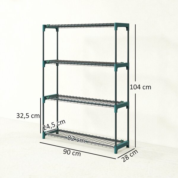 Outsunny Set di 2 Scaffali per Piante a 4 Livelli in Acciaio con Ganci, 90x28x104 cm, Verde | Aosom Italy