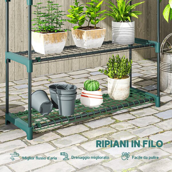 Outsunny Set di 2 Scaffali per Piante a 4 Livelli in Acciaio con Ganci, 90x28x104 cm, Verde | Aosom Italy