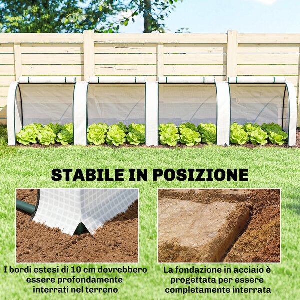 Outsunny Serra a Tunnel in Acciaio e Plastica Impermeabile Anti UV con 4 Porte, 395x100x80 cm, Bianco | Aosom Italy