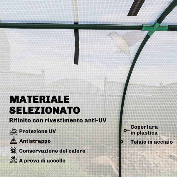 Outsunny Serra a Tunnel in Acciaio e Plastica Impermeabile Anti UV con 4 Porte, 395x100x80 cm, Bianco | Aosom Italy