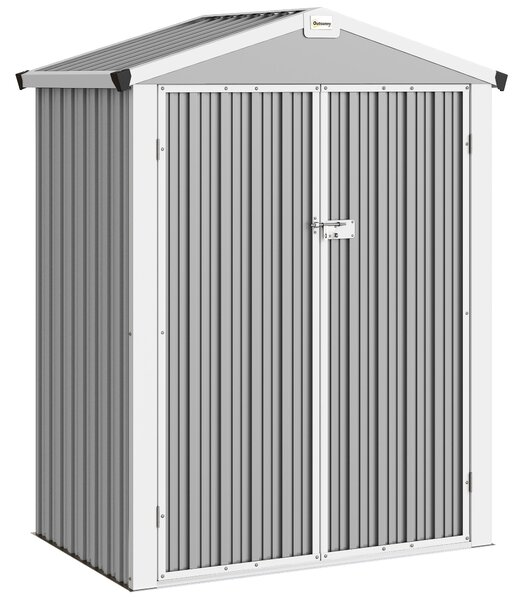 Outsunny Casetta da Giardino in Acciaio 1.1m² con Doppie Porte Bloccabili, 133x87x178 cm, Grigio Argento | Aosom Italy