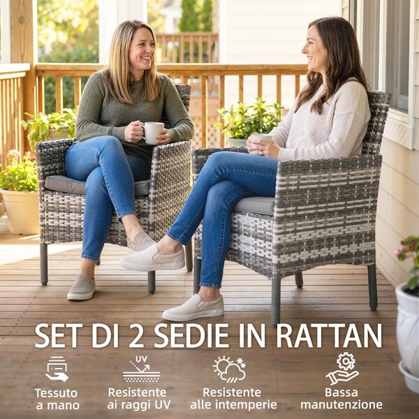 Outsunny Set di 2 Sedie da Giardino in Rattan, Sedie da Esterno con Cuscini | Aosom Italy