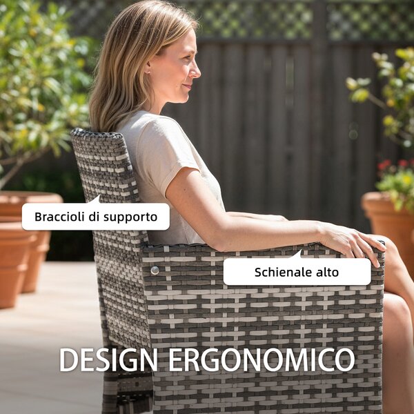 Outsunny Set di 2 Sedie da Giardino in Rattan, Sedie da Esterno con Cuscini | Aosom Italy