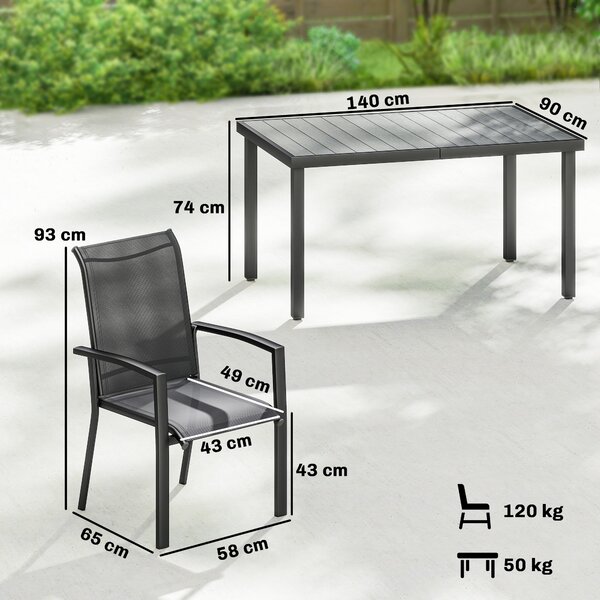 Outsunny Set da Esterno 7pz con Tavolo da Giardino a 2 Sezioni e 6 Sedie Impilabili in Texteline, Grigio | Aosom Italy