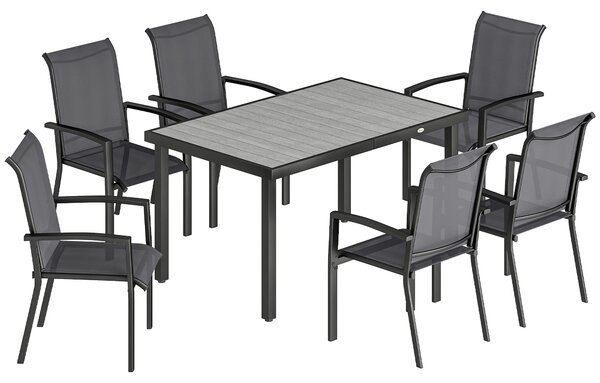 Outsunny Set da Esterno 7pz con Tavolo da Giardino a 2 Sezioni e 6 Sedie Impilabili in Texteline, Grigio | Aosom Italy