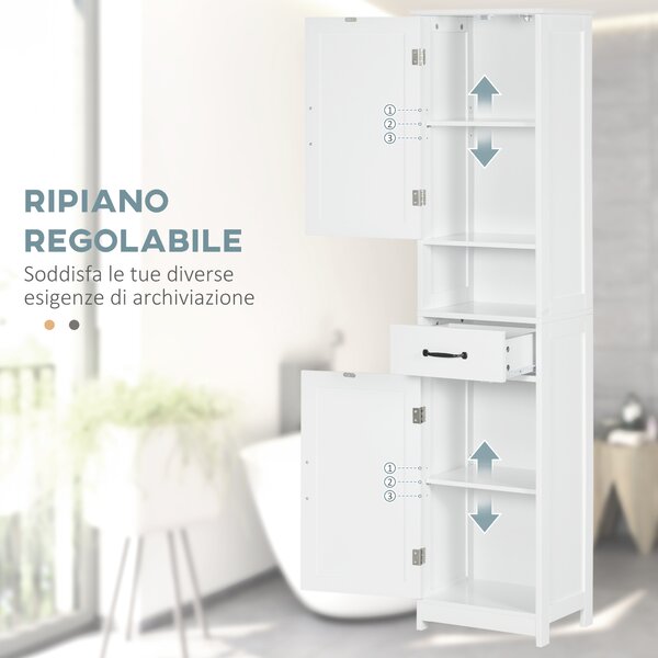 Kleankin Mobile Colonna Bagno in Legno con Mensola Aperta, Cassetto e 2 Armadietti, 40x30x164 cm, Bianco | Aosom Italy