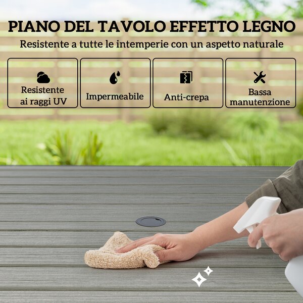 Outsunny Set da Giardino 5 pz in Acciaio con 4 Sedie Impilabili e Tavolo con Foro Centrale e Ripiano Inferiore, Grigio | Aosom Italy