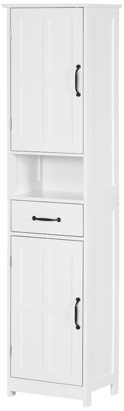Kleankin Mobile Colonna Bagno in Legno con Mensola Aperta, Cassetto e 2 Armadietti, 40x30x164 cm, Bianco | Aosom Italy