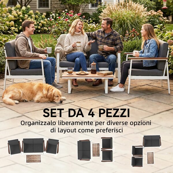 Outsunny Set Divani Giardino 4 Persone: 2 Poltrone, Divanetto, Tavolino. | Aosom Italy