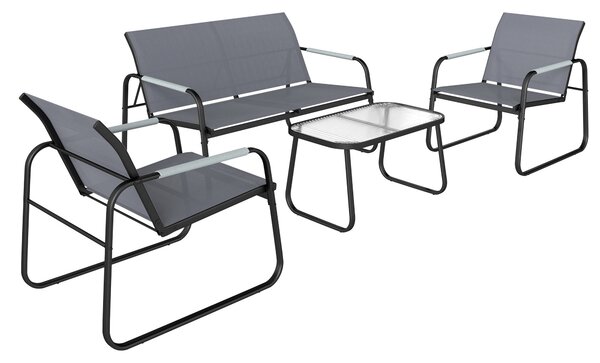 Outsunny Set da Giardino 4 Pezzi, Divano a Due Posti, 2 Poltrone, Tavolino in Vetro Temperato, Grigio | Aosom Italy