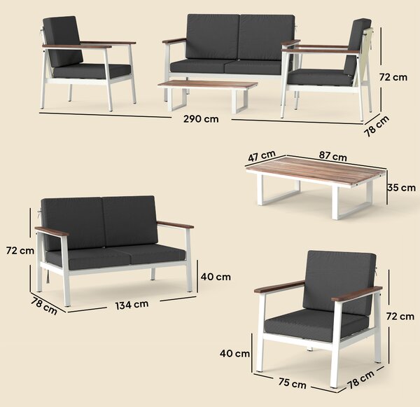 Outsunny Set Divani Giardino 4 Persone: 2 Poltrone, Divanetto, Tavolino. | Aosom Italy
