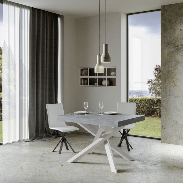 Tavolo Allungabile 120-224x90x77 cm Volantis Cemento Telaio Bianco