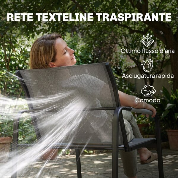 Outsunny Set da Giardino 4 Pezzi, Divano a Due Posti, 2 Poltrone, Tavolino in Vetro Temperato, Grigio | Aosom Italy