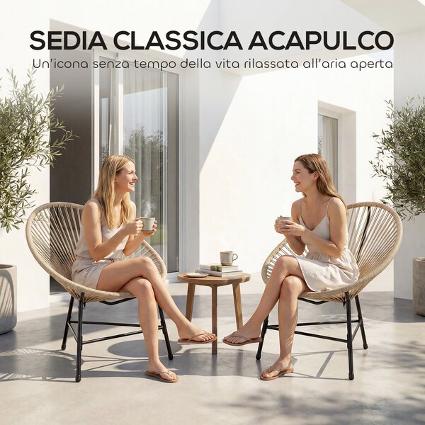 Outsunny Set 2 Sedie Acapulco in Rattan PE con Struttura Triangolare in Acciaio, per Balcone, 72x68x81 cm, Color Legno | Aosom Italy
