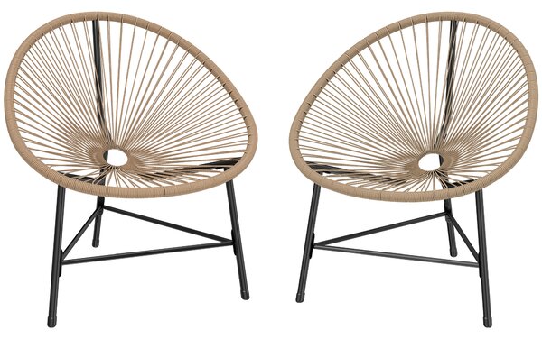 Outsunny Set 2 Sedie Acapulco in Rattan PE con Struttura Triangolare in Acciaio, per Balcone, 72x68x81 cm, Color Legno | Aosom Italy