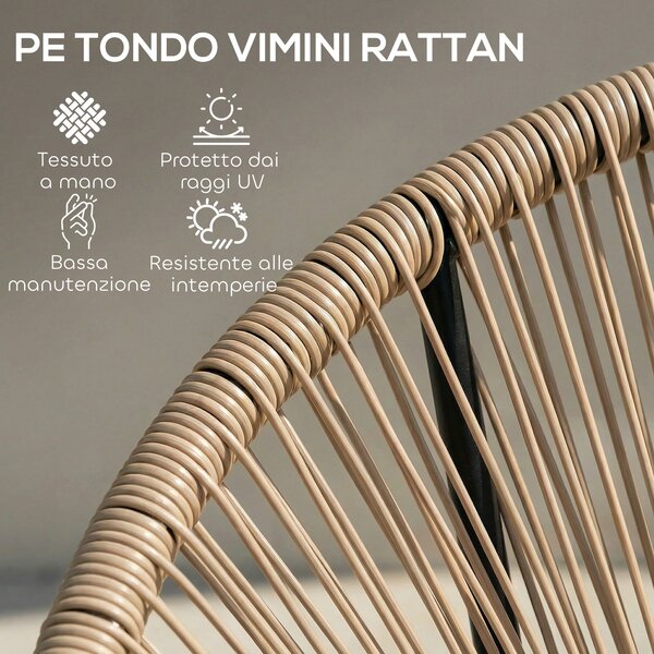 Outsunny Set 2 Sedie Acapulco in Rattan PE con Struttura Triangolare in Acciaio, per Balcone, 72x68x81 cm, Color Legno | Aosom Italy