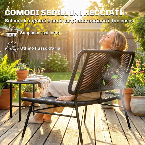 Outsunny Divano Rattan 2 Posti, Loveseat con Seduta e Schienale Intrecciati, Nero. | Aosom Italy