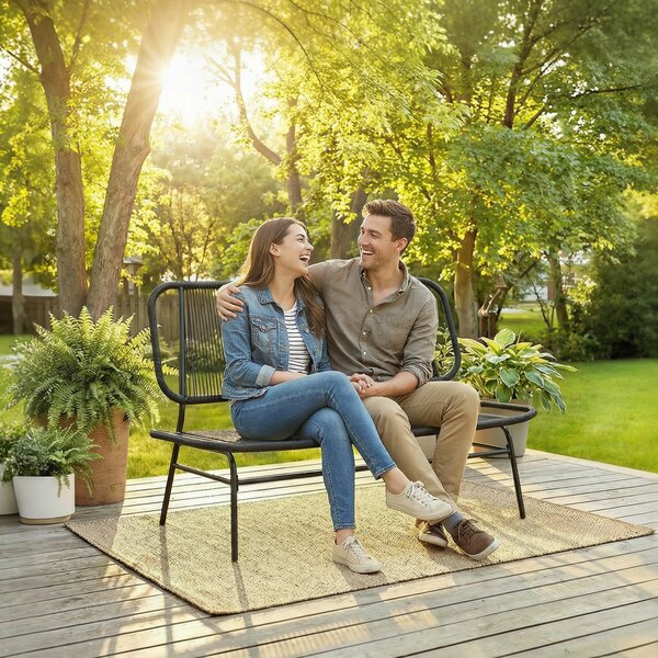 Outsunny Divano Rattan 2 Posti, Loveseat con Seduta e Schienale Intrecciati, Nero. | Aosom Italy