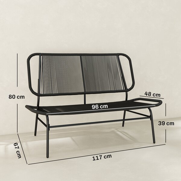 Outsunny Divano Rattan 2 Posti, Loveseat con Seduta e Schienale Intrecciati, Nero. | Aosom Italy
