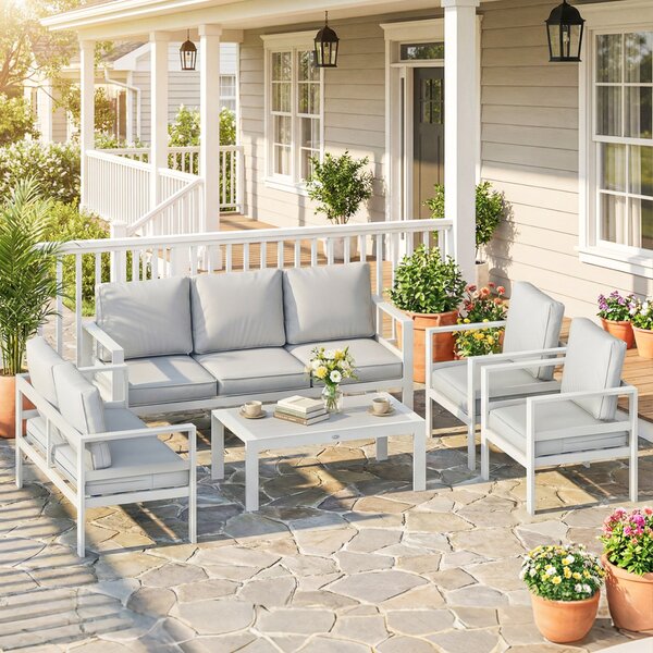 Outsunny Mobili da Giardino in Alluminio con Divano 3 Posti, 2 Sedie e Tavolo per Esterni, Bianco | Aosom Italy