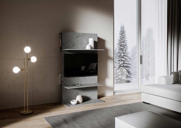 Porta TV a Parete 100x50x170,4 cm con 3 Ripiani Loki A Antracite Spatolato