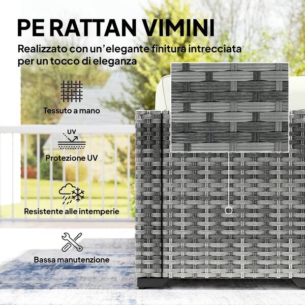 Outsunny Mobili da Giardino 6pz in Rattan e Acciaio con Divano, Tavolino e Cuscini, Grigio | Aosom Italy