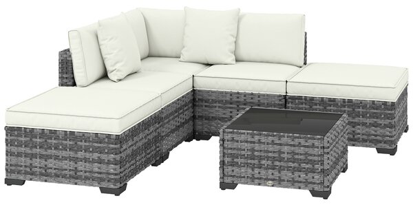 Outsunny Mobili da Giardino 6pz in Rattan e Acciaio con Divano, Tavolino e Cuscini, Grigio | Aosom Italy