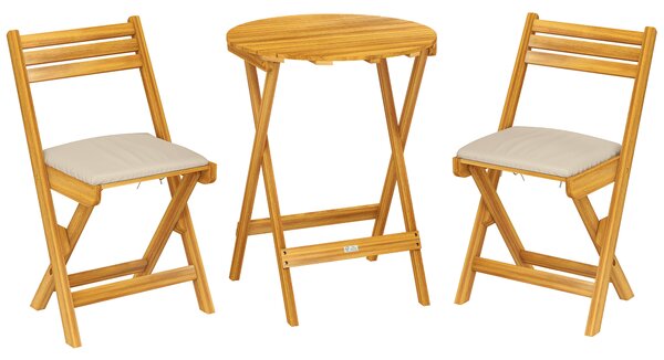 Outsunny Set Bistrò Esterno: 2 sedie pieghevoli e tavolo rotondo, legno naturale. | Aosom Italy
