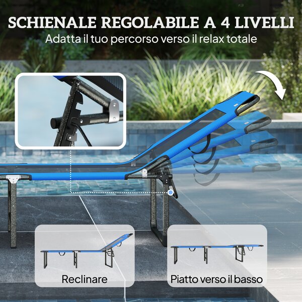 Outsunny Lettino Sdraio Pieghevole, Schienale Regolabile 4 Posizioni, Maniglia Trasporto, Colore Blu. | Aosom Italy