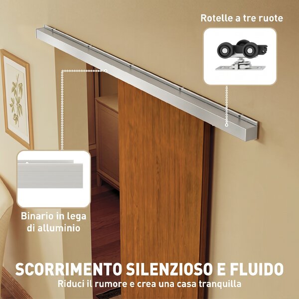 HOMCOM Porta Scorrevole 75x210cm, Armadio Kit Montaggio, Binario, Effetto Legno Marrone | Aosom Italy