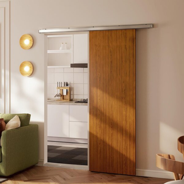 HOMCOM Porta Scorrevole 75x210cm, Armadio Kit Montaggio, Binario, Effetto Legno Marrone | Aosom Italy