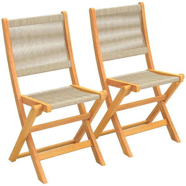 Outsunny Set di 2 Sedie Pieghevoli da Giardino in Rattan PE e Legno di Acacia, Supporto fino a 160 kg, Beige | Aosom Italy
