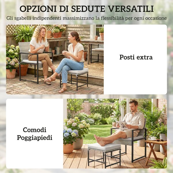 Outsunny Set Pranzo Patio 11 Pezzi, Mobili Esterno Con 6 Poltrone, 4 Pouf, Grigio | Aosom Italy