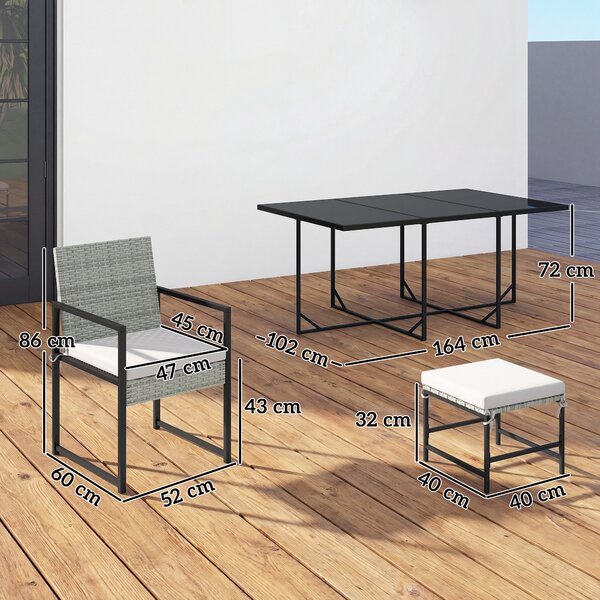 Outsunny Set Pranzo Patio 11 Pezzi, Mobili Esterno Con 6 Poltrone, 4 Pouf, Grigio | Aosom Italy