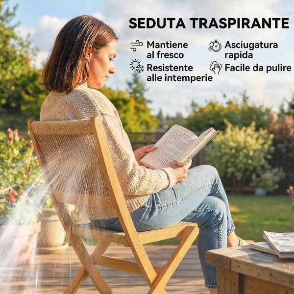 Outsunny Set di 2 Sedie Pieghevoli da Giardino in Rattan PE e Legno di Acacia, Supporto fino a 160 kg, Beige | Aosom Italy