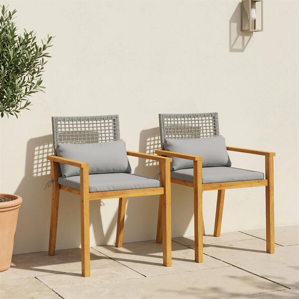 Outsunny Set 2 Sedie Legno Acacia con Cuscini e Cuscinetti Decorativi, Naturale. | Aosom Italy