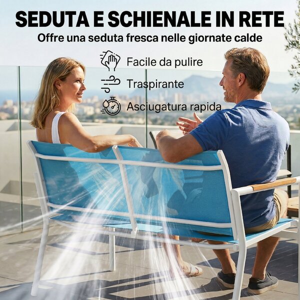 Outsunny Set Giardino 4 Posti Divano, Poltrone, Tavolo in Metallo, Blu. | Aosom Italy