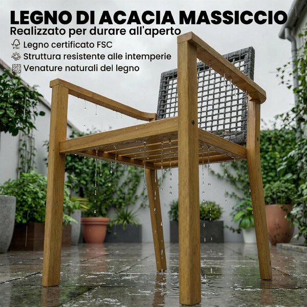 Outsunny Set 2 Sedie Legno Acacia con Cuscini e Cuscinetti Decorativi, Naturale. | Aosom Italy