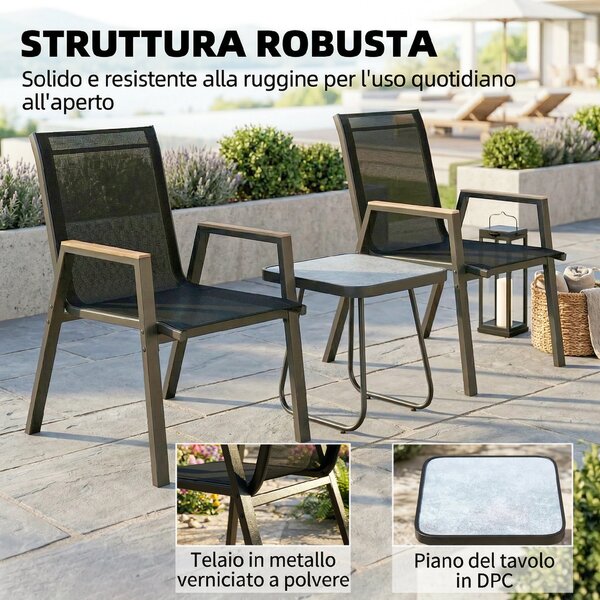 Outsunny Set Bistrò da Esterni 3 Pezzi, Tavolino con Piedini Regolabili | Aosom Italy