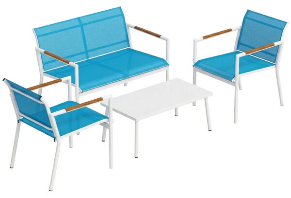 Outsunny Set Giardino 4 Posti Divano, Poltrone, Tavolo in Metallo, Blu. | Aosom Italy