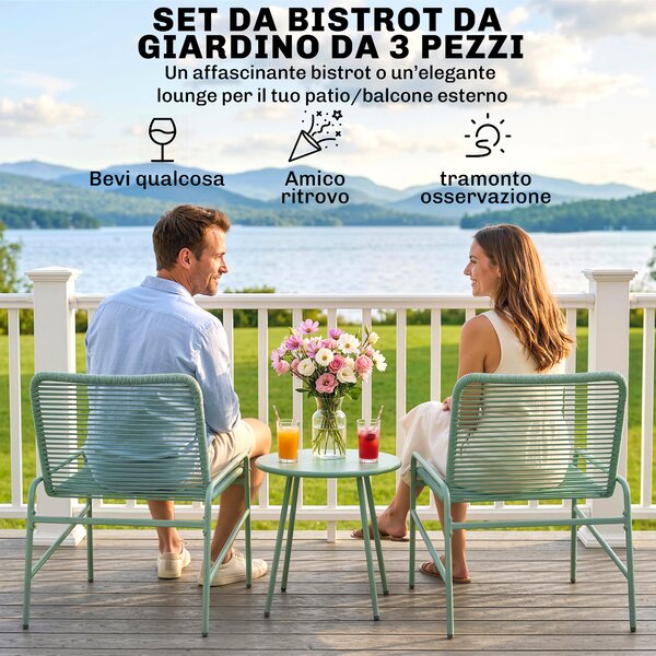 Outsunny Set Bistrò Rattan 3 Pezzi: 2 Sedie, Tavolo Rotondo Giardino, Verde. | Aosom Italy