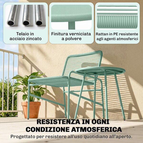 Outsunny Set Bistrò Rattan 3 Pezzi: 2 Sedie, Tavolo Rotondo Giardino, Verde. | Aosom Italy