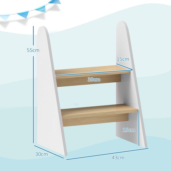AIYAPLAY Sgabello Montessori per Bambini a 2 Gradini, Scaletta per Bambini 3-8 Anni con Bordi Arrotondati, Bianco | Aosom Italy