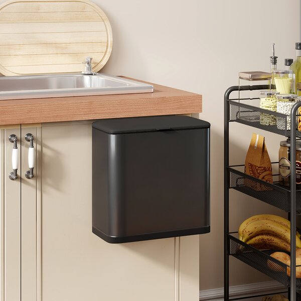 HOMCOM Cestino Spazzatura da 8L con Coperchio in Acciaio Inox e Secchio Interno Rimovibile, 29.7x17.4x30 cm, Nero | Aosom Italy