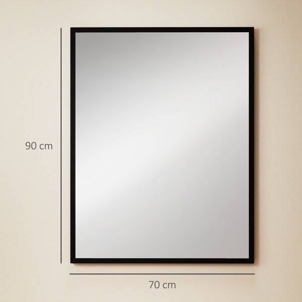 HOMCOM Specchio Bagno Parete Rettangolare con Ganci, Specchio da Camera in Vetro e MDF, 70x90 cm, Nero | Aosom Italy